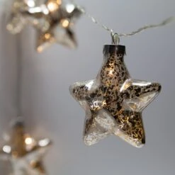 Wintergreen Lighting&reg Battery Operated LED Iridescent Gold Glass Star String Lights, 10 Warm White Lights