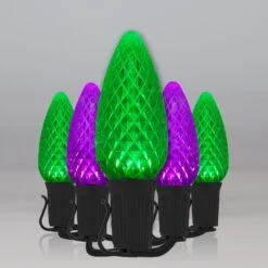 C9 Green / Purple OptiCore Commercial LED Halloween String Lights 50 Lights, 50 Feet -Xmas Lights Store 02 C9 OptiCore LED Bulbs Halloween Light Set Purple Green