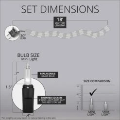 18' Garland Lights, 600 Clear Lamps, White Wire -Xmas Lights Store 18ft Garland Lights Dimensions