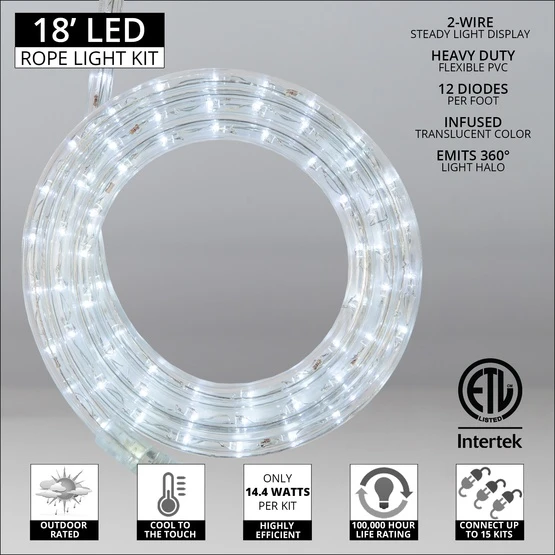 18' Cool White LED Rope Light, 2 Wire 1/2", 120 Volt 4 18' Cool White LED Rope Light, 2 Wire 1/2", 120 Volt - Image 2