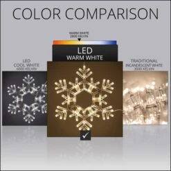 LED Folding Snowflake, Warm White Lights 20 In, 70 Lights -Xmas Lights Store 20 Inch Snowflake Compare Warm White