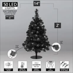 2' Walkway Pre-Lit Winchester Fir Tree, 50 Warm White LED Lamps -Xmas Lights Store 2ft LED Warm White Walkway Tree Infographic