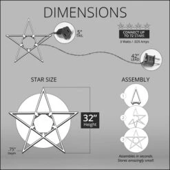 LED 5 Point Folding Star, Warm White Lights -Xmas Lights Store 32 Inch Star Dimensions