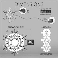 LED Folding Snowflake Decoration, Cool White Twinkle Lights 36 In, 105 Lights -Xmas Lights Store 36 Inch Snowflake Dimensions 1