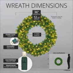 Olympia Pine Prelit Commercial LED Holiday Christmas Wreath, Warm White Lights -Xmas Lights Store 36in LED Olympia Wreath Dims