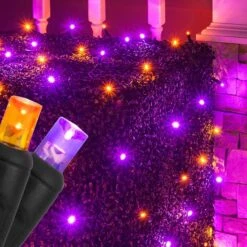 Purple, Orange 5mm LED Halloween Net Lights, Black Wire 100 Lights, 4' X 6' Net
