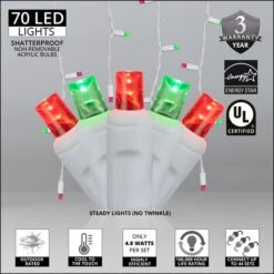 5mm Green, Red LED Icicle Lights 7 Ft. Lighted Length, 70 Lights -Xmas Lights Store 5MM RED GREEN led icicle lights feature graphic