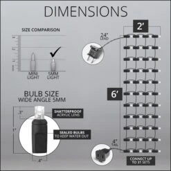 5mm Cool White LED Tree Wrap Lights, Green Wire 100 Lights, 2' X 6' Net -Xmas Lights Store 5mm 2x6 Wrap Lights Dimensions