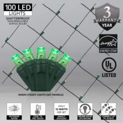 5mm Green LED Net Lights, Green Wire 100 Lights, 4' X 6' Net -Xmas Lights Store 5mm 4x6 Net Green BadgeSpecs