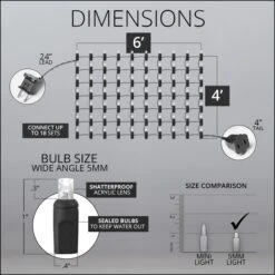 5mm Green LED Net Lights, Green Wire 100 Lights, 4' X 6' Net -Xmas Lights Store 5mm Max 18 4x6 Net Lights Dimensions 1