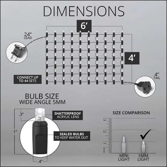 5mm Multicolor SoftTwinkle LED Net Lights, Green Wire 70 Lights, 4' X 6' Net 7 5mm Multicolor SoftTwinkle LED Net Lights, Green Wire 70 Lights, 4' X 6' Net - Image 5