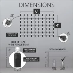 5mm Warm White SoftTwinkle LED Net Lights, Green Wire 70 Lights, 4' X 6' Net -Xmas Lights Store 5mm Max 44 4x6 Net Lights Dimensions