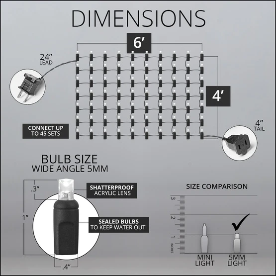 5mm Red, Cool White LED Net Lights, Green Wire 100 Lights, 4' X 6' Net 6 5mm Red, Cool White LED Net Lights, Green Wire 100 Lights, 4' X 6' Net - Image 4