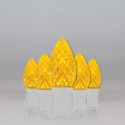 C7 Gold OptiCore Commercial LED Christmas String Lights 17 C7 Gold OptiCore Commercial LED Christmas String Lights -Xmas Lights Store 7 Faceted OptiCore LED Christmas Light Set Yellow White Wire Feed