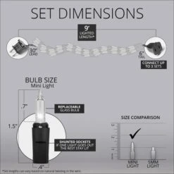 9' Garland Lights, 300 Red/Green Lamps, Green Wire -Xmas Lights Store 9ft Garland Lights Dimensions