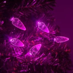 C6 Pink LED String Lights 70 Lights, 24 Feet 17 C6 Pink LED String Lights 70 Lights, 24 Feet -Xmas Lights Store C6 Pink LED String Lights Tree Closeup 6430