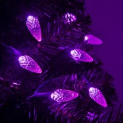 C6 Purple LED String Lights 70 Lights, 24 Feet -Xmas Lights Store C6 Purple LED String Lights Tree Closeup 8170