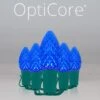 C7 Blue OptiCore Commercial LED Christmas String Lights -Xmas Lights Store C7 Faceted OptiCore LED Christmas Light Set Blue Green Wire Product