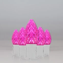 C7 Pink OptiCore Commercial LED -Xmas Lights Store C7 Faceted OptiCore LED Christmas Light Set Pink White Wire Feed