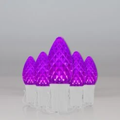 C7 Purple OptiCore Commercial LED Christmas String Lights -Xmas Lights Store C7 Faceted OptiCore LED Christmas Light Set Purple White Wire Feed