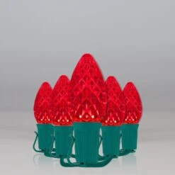 C7 Red OptiCore Commercial LED Christmas String Lights 18 C7 Red OptiCore Commercial LED Christmas String Lights -Xmas Lights Store C7 Faceted OptiCore LED Christmas Light Set Red Green Wire Feed