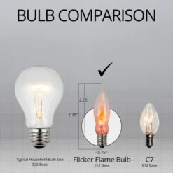 C7 Clear Flicker Flame Commercial Halloween String Lights 25 Lights, 25 Feet -Xmas Lights Store C7 Flicker Flame Halloween Bulb Comparison