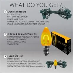 C7 Gold FlexFilament Commercial LED Shatterproof Vintage Christmas String Lights -Xmas Lights Store C7 Kit Gold Flexible Filament LED Bulbs Assembly