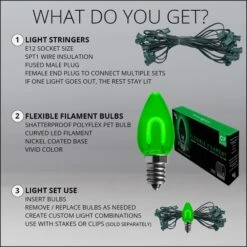 C7 Green FlexFilament Commercial LED Shatterproof Vintage Christmas String Lights -Xmas Lights Store C7 Kit Green Flexible Filament LED Bulbs Assembly