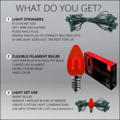 C7 Red FlexFilament Commercial LED Shatterproof Vintage Christmas String Lights 14 C7 Red FlexFilament Commercial LED Shatterproof Vintage Christmas String Lights -Xmas Lights Store C7 Kit Red Flexible Filament LED Bulbs Assembly