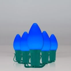 C7 Blue Smooth OptiCore Commercial LED Christmas String Lights -Xmas Lights Store C7 Smooth OptiCore LED Christmas Light Set Blue Green Wire Feed