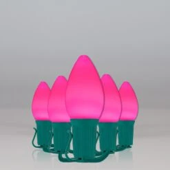 C7 Pink Smooth OptiCore Commercial LED Christmas String Lights 17 C7 Pink Smooth OptiCore Commercial LED Christmas String Lights -Xmas Lights Store C7 Smooth OptiCore LED Christmas Light Set Pink Green Wire Feed