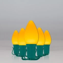 C7 Gold Smooth OptiCore Commercial LED Christmas String Lights -Xmas Lights Store C7 Smooth OptiCore LED Christmas Light Set Yellow Green Wire Feed
