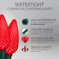 Commercial Red C9 LED Christmas Lights 25 Lights, 25 Feet -Xmas Lights Store C9 19145 RED GW Feature02