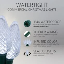 Commercial Cool White C9 LED Christmas Lights 25 Lights, 25 Feet 11 Commercial Cool White C9 LED Christmas Lights 25 Lights, 25 Feet -Xmas Lights Store C9 19148 CW GW Feature02