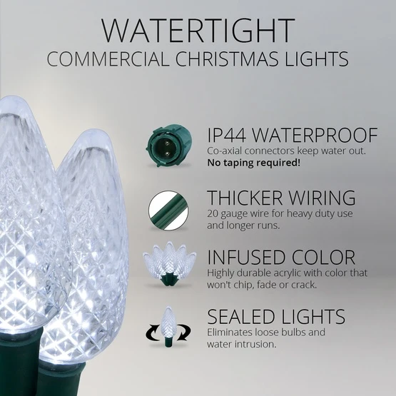 Commercial Cool White C9 LED Christmas Lights 25 Lights, 25 Feet 5 Commercial Cool White C9 LED Christmas Lights 25 Lights, 25 Feet - Image 3