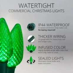 Commercial Green C9 LED Christmas Lights 25 Lights, 25 Feet -Xmas Lights Store C9 19149 GREEN GW Feature02