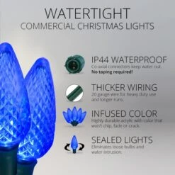 Commercial Sapphire Blue C9 LED Christmas Lights 25 Lights, 25 Feet -Xmas Lights Store C9 20942 BLUE GW Feature02