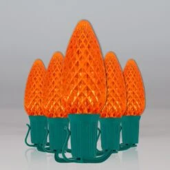 C9 Amber OptiCore Commercial LED -Xmas Lights Store C9 Faceted OptiCore LED Christmas Light Set Amber Orange Green Wire Feed