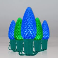 C9 Blue / Green OptiCore Commercial LED Christmas String Lights -Xmas Lights Store C9 Faceted OptiCore LED Christmas Light Set Blue Green Green Wire Feed