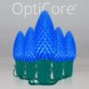C9 Blue OptiCore Commercial LED Christmas String Lights -Xmas Lights Store C9 Faceted OptiCore LED Christmas Light Set Blue Green Wire Product