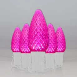 C9 Pink OptiCore Commercial LED -Xmas Lights Store C9 Faceted OptiCore LED Christmas Light Set Pink White Wire Feed