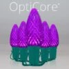 C9 Purple OptiCore Commercial LED Christmas String Lights -Xmas Lights Store C9 Faceted OptiCore LED Christmas Light Set Purple Green Wire Product