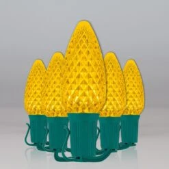 C9 Gold OptiCore Commercial LED Christmas String Lights -Xmas Lights Store C9 Faceted OptiCore LED Christmas Light Set Yellow Green Wire Feed