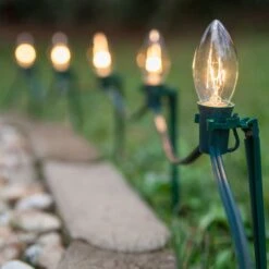 25' C9 Commercial Light Stringer, SPT1 Green Wire, 12" Spacing -Xmas Lights Store C9 Incandescent Clear Pathway Lights 1113