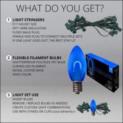 C9 Blue FlexFilament Commercial LED Shatterproof Vintage Christmas String Lights -Xmas Lights Store C9 Kit Blue Flexible Filament LED Bulbs Assembly