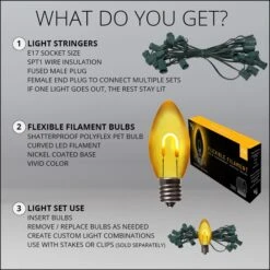 C9 Gold FlexFilament Commercial LED Shatterproof Vintage Christmas String Lights 14 C9 Gold FlexFilament Commercial LED Shatterproof Vintage Christmas String Lights -Xmas Lights Store C9 Kit Gold Flexible Filament LED Bulbs Assembly