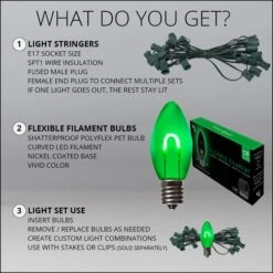 C9 Green FlexFilament Commercial LED Shatterproof Vintage Christmas String Lights -Xmas Lights Store C9 Kit Green Flexible Filament LED Bulbs Assembly