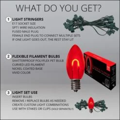 C9 Red FlexFilament Commercial LED Shatterproof Vintage Christmas String Lights -Xmas Lights Store C9 Kit Red Flexible Filament LED Bulbs Assembly