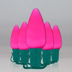 C9 Pink Smooth OptiCore Commercial LED Christmas String Lights -Xmas Lights Store C9 Smooth OptiCore LED Christmas Light Set Pink Green Wire Feed