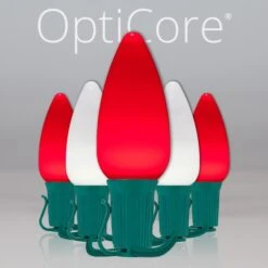 C9 Cool White / Red Smooth OptiCore Commercial LED Christmas String Lights